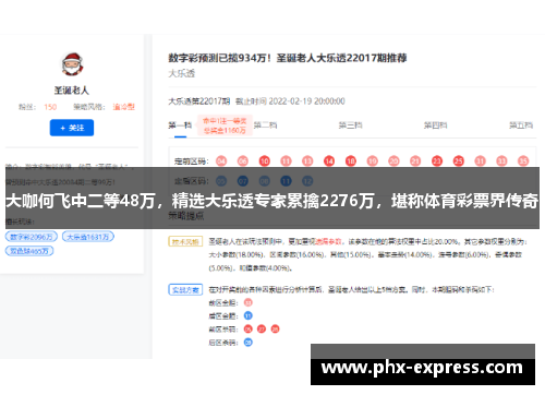 大咖何飞中二等48万，精选大乐透专家累擒2276万，堪称体育彩票界传奇