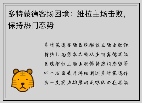 多特蒙德客场困境：维拉主场击败，保持热门态势
